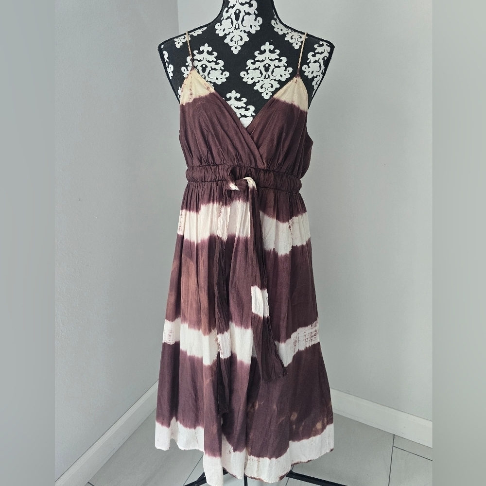 Metro 7 Brown and Cream Tie-Dye Midi Dress r